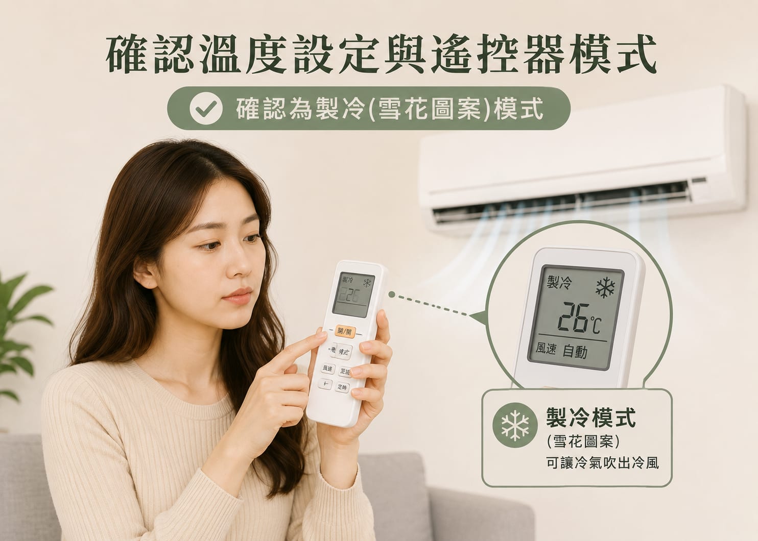 步驟 1｜檢查溫度設定與遙控器模式