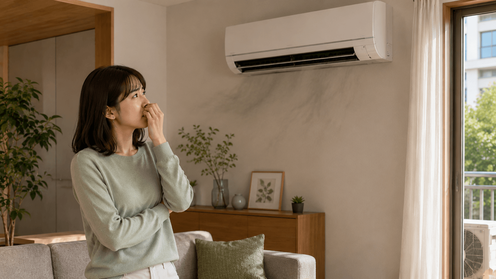 冷氣異味情境：女性察覺冷氣飄出異味