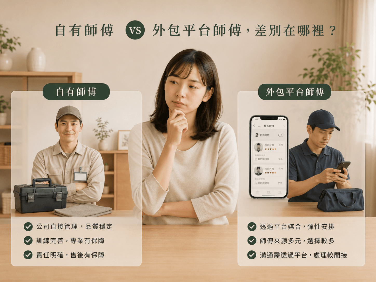 自有師傅與外包平台比較情境